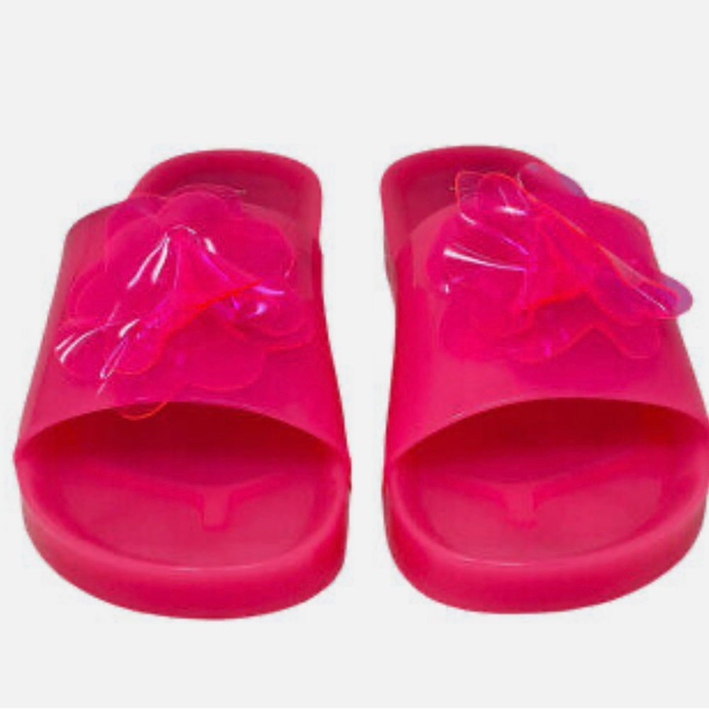 NIB J.Crew Pink Flower Pool Beach Slide Sandals Womens Size 7 Neon Azalea